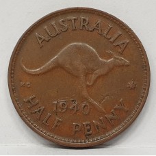 AUSTRALIA 1940 . HALF 1/2 PENNY . VARIETY . DIE CRACKS